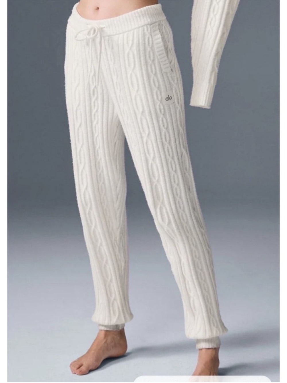 Alo Yoga Cable Knit Winter Bliss Pants Ivory White Small